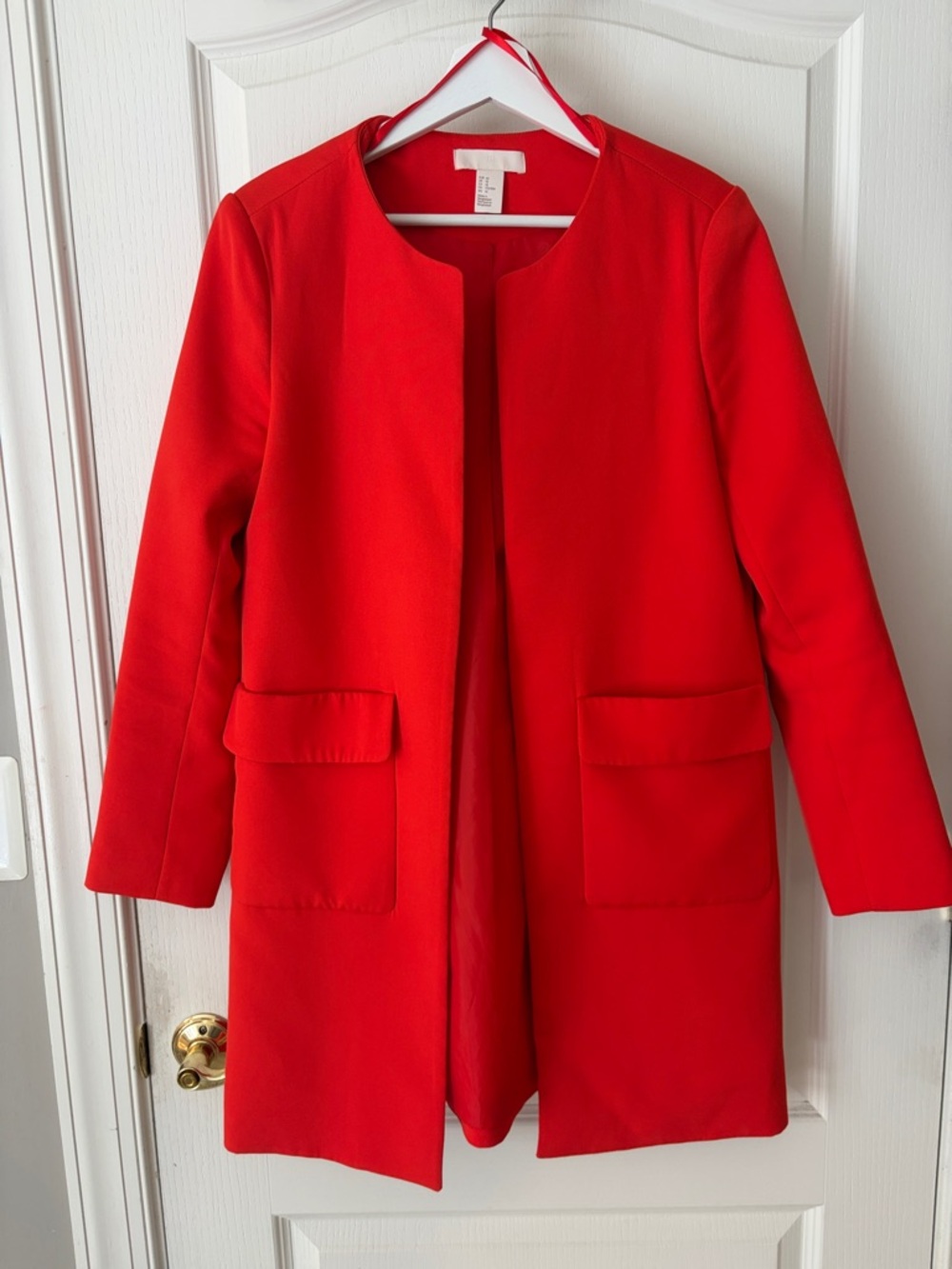 H&M Bright Red Collarless Pea Coat